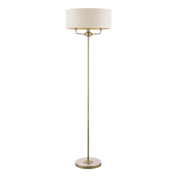 (image for) Laura Ashley Sorrento 3 Light Floor Lamp Matt Antique Brass With Natural Shade